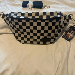 Checkered Black and Tan oversized belt bag
